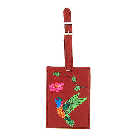 97-2671: Hummingbird embroidered vegan luggage tag