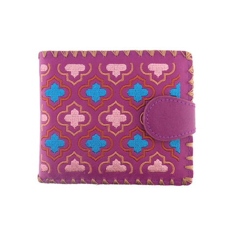 LAVISHY Eco-friendly bohemian style Moroccan Ogee pattern embroidered vegan bifold medium wallet for women. This purple wallet is great for everyday use, lovely gift idea for family & friends especially for people who love Morocco & Islamic pattern. Online shopping at LAVISHY BOUTIQUE. Wholesale at www.lavishy.com
