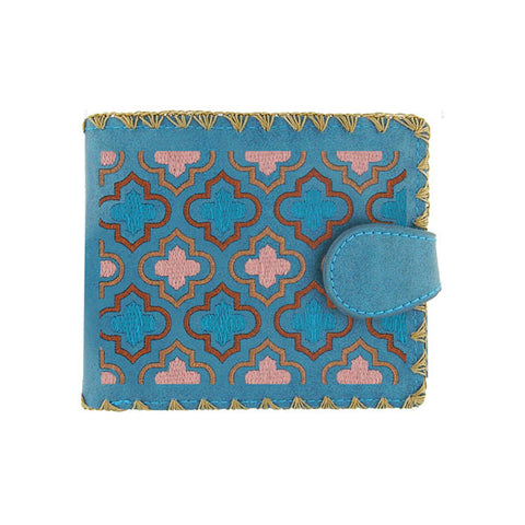 LAVISHY Eco-friendly bohemian style Moroccan Ogee pattern embroidered vegan bifold medium wallet for women. This blue wallet is great for everyday use, lovely gift idea for family & friends especially for people who love Morocco & Islamic pattern. Online shopping at LAVISHY BOUTIQUE. Wholesale at www.lavishy.com