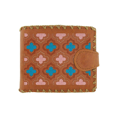 LAVISHY Eco-friendly bohemian style Moroccan Ogee pattern embroidered vegan bifold medium wallet for women. This brown wallet is great for everyday use, lovely gift idea for family & friends especially for people who love Morocco & Islamic pattern. Online shopping at LAVISHY BOUTIQUE. Wholesale at www.lavishy.com