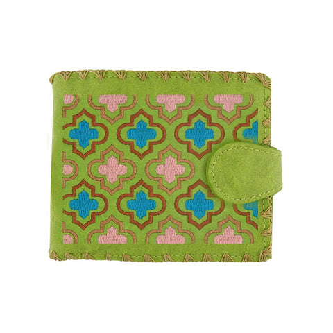 LAVISHY Eco-friendly bohemian style Moroccan Ogee pattern embroidered vegan bifold medium wallet for women. This green wallet is great for everyday use, lovely gift idea for family & friends especially for people who love Morocco & Islamic pattern. Online shopping at LAVISHY BOUTIQUE. Wholesale at www.lavishy.com