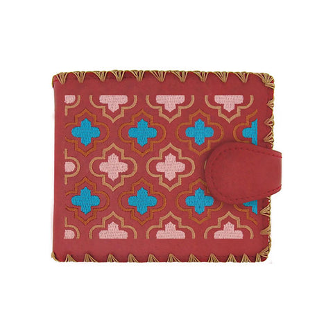 LAVISHY Eco-friendly bohemian style Moroccan Ogee pattern embroidered vegan bifold medium wallet for women. This red wallet is great for everyday use, lovely gift idea for family & friends especially for people who love Morocco & Islamic pattern. Online shopping at LAVISHY BOUTIQUE. Wholesale at www.lavishy.com
