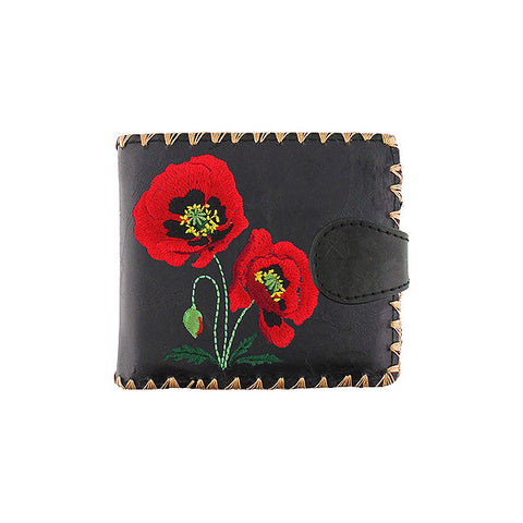 LAVISHY embroidered poppy vegan bifold medium wallet for women