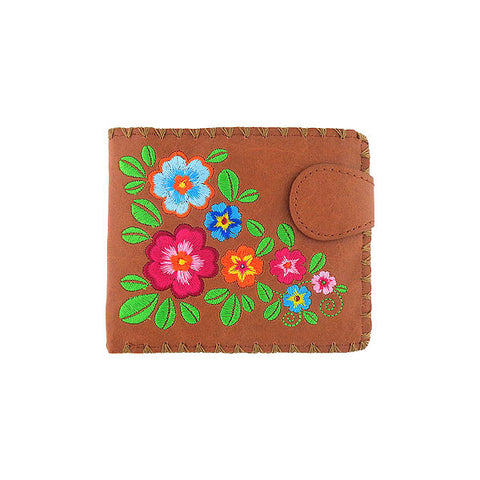 LAVISHY Eco-friendy brown embroidered flower medium bifold wallet for women