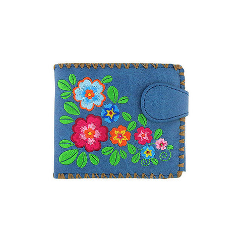 LAVISHY Eco-friendy blue embroidered flower medium bifold wallet for women