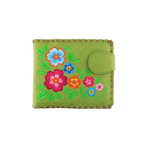 LAVISHY Eco-friendy green embroidered flower medium bifold wallet for women