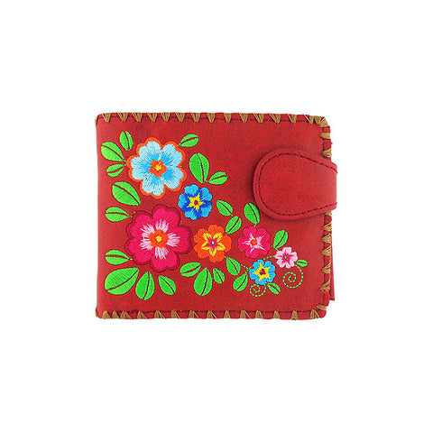 LAVISHY Eco-friendy red embroidered flower medium bifold wallet for women