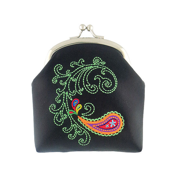 Lavishy Embroidered Butterfly & Cherry Blossom - Vegan Coin Purse Black / .