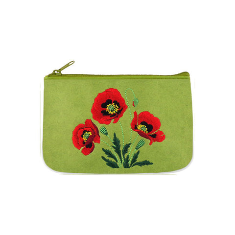 Online shopping for LAVISHY  poppy flower embroidered vegan small pouch/coin purse that is Eco-friendly, ethically made, cruelty free. Great for everyday use or a gift for your family & friends. Wholesale at www.lavishy.com to gift shops, fashion accessories & clothing boutiques worldwide since 2001.