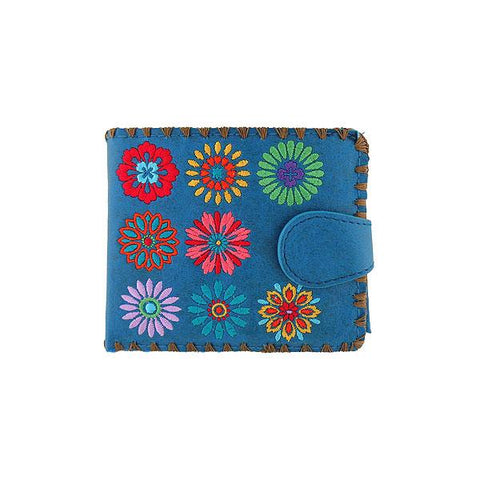 LAVISHY Eco-friendly bohemian style flower pattern embroidered vegan medium bifold wallet for women-blue wallet. Eco-friendly & cruelty free. Great for everyday use, a lovely gift idea for family & friends. Online shopping at LAVISHY BOUTIQUE. Wholesale at www.lavishy.com