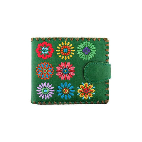 LAVISHY Eco-friendly bohemian style flower pattern embroidered vegan medium bifold wallet for women-green wallet. Eco-friendly & cruelty free. Great for everyday use, a lovely gift idea for family & friends. Online shopping at LAVISHY BOUTIQUE. Wholesale at www.lavishy.com