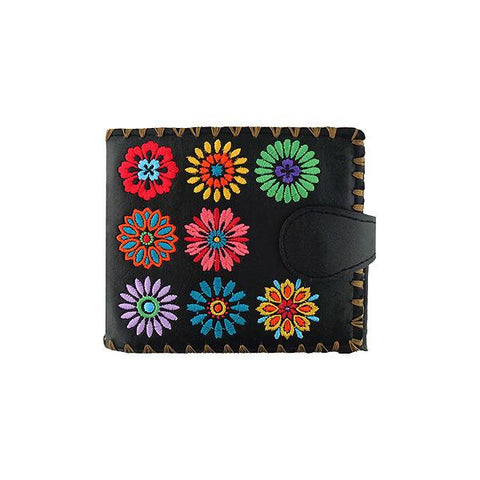 LAVISHY Eco-friendly bohemian style flower pattern embroidered vegan medium bifold wallet for women-black wallet. Eco-friendly & cruelty free. Great for everyday use, a lovely gift idea for family & friends. Online shopping at LAVISHY BOUTIQUE. Wholesale at www.lavishy.com