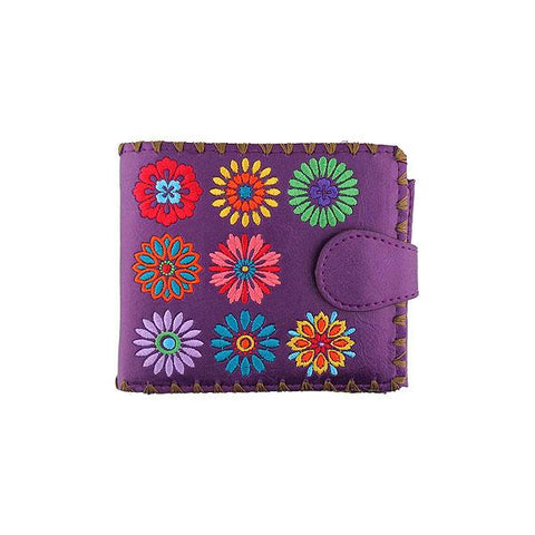 LAVISHY Eco-friendly bohemian style flower pattern embroidered vegan medium bifold wallet for women-purple wallet. Eco-friendly & cruelty free. Great for everyday use, a lovely gift idea for family & friends. Online shopping at LAVISHY BOUTIQUE. Wholesale at www.lavishy.com