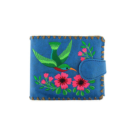 LAVISHY Eco-friendly bohemian style hummingbird & flower pattern embroidered vegan medium bifold wallet for women-blue wallet. Eco-friendly & cruelty free. Great for everyday use, a lovely gift idea for family & friends. Online shopping at LAVISHY BOUTIQUE. Wholesale at www.lavishy.com