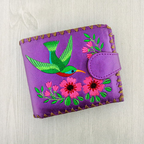 LAVISHY Eco-friendly bohemian style hummingbird & flower pattern embroidered vegan medium bifold wallet for women-purple wallet. Eco-friendly & cruelty free. Great for everyday use, a lovely gift idea for family & friends. Online shopping at LAVISHY BOUTIQUE. Wholesale at www.lavishy.com