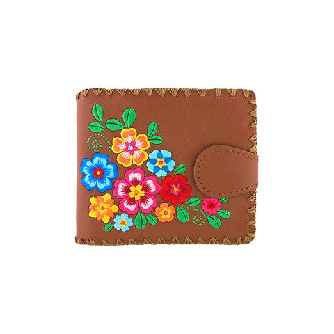 LAVISHY Eco-friendly bohemian style flora pattern embroidered vegan bifold medium wallet for women. This brown wallet is great for everyday use, lovely gift idea for family & friends especially for people who enjoy gardening or just love flowers. Online shopping at LAVISHY BOUTIQUE. Wholesale at www.lavishy.com