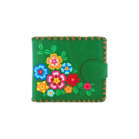 LAVISHY Eco-friendly bohemian style flora pattern embroidered vegan bifold medium wallet for women. This green wallet is great for everyday use, lovely gift idea for family & friends especially for people who enjoy gardening or just love flowers. Online shopping at LAVISHY BOUTIQUE. Wholesale at www.lavishy.com