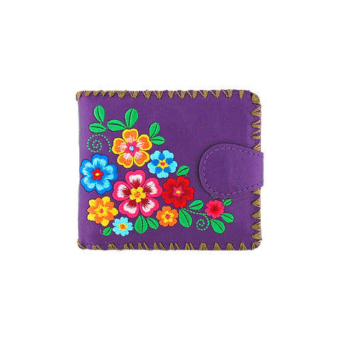 LAVISHY Eco-friendly bohemian style flora pattern embroidered vegan bifold medium wallet for women. This purple wallet is great for everyday use, lovely gift idea for family & friends especially for people who enjoy gardening or just love flowers. Online shopping at LAVISHY BOUTIQUE. Wholesale at www.lavishy.com