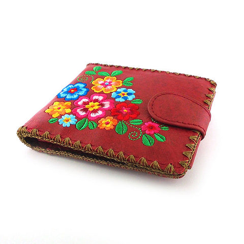 LAVISHY vegan embroidered flower medium bifold wallet for women