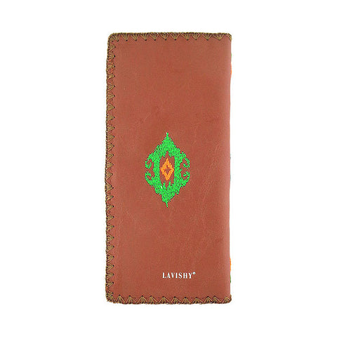 LAVISHY Eco-friendly bohemian style Ikat pattern embroidered vegan large flat wallet for women. This brown wallet is great for everyday use, lovely gift idea for family & friends especially for people who love exotic patterns. Online shopping at LAVISHY BOUTIQUE. Wholesale at www.lavishy.com