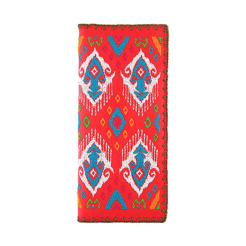 LAVISHY Eco-friendly bohemian style Ikat pattern embroidered vegan large flat wallet for women. This red wallet is great for everyday use, lovely gift idea for family & friends especially for people who love exotic patterns. Online shopping at LAVISHY BOUTIQUE. Wholesale at www.lavishy.com