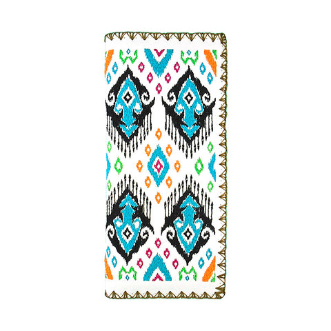 LAVISHY Eco-friendly bohemian style Ikat pattern embroidered vegan large flat wallet for women. This white wallet is great for everyday use, lovely gift idea for family & friends especially for people who love exotic patterns. Online shopping at LAVISHY BOUTIQUE. Wholesale at www.lavishy.com