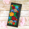 98-210: Mexican flower embroidered vegan large flat wallet