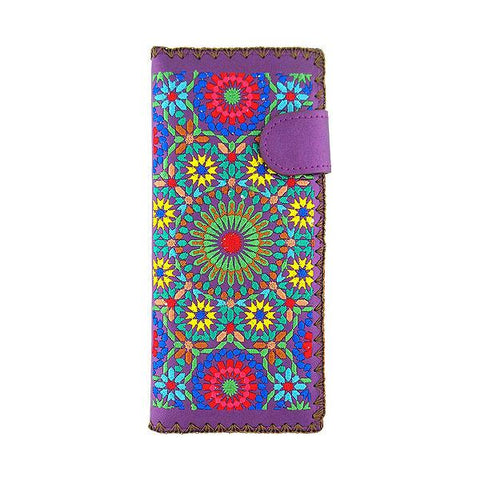 LAVISHY Eco-friendly, ethically made, cruelty free embroidered large flat wallet for women features Ikat pattern embroidery motif. Wholesale at www.lavishy.com for retailers like gift shop, clothing & fashion accessories boutique & book store worldwide since 2001.