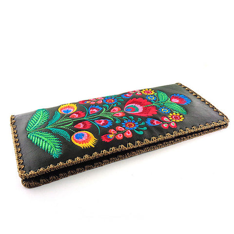 LAVISHY Eco-friendly, ethically made, cruelty free large flat vegan wallet with Vytynanky style flower embroidery motif. Nice for everyday, great gift ideas for family & friends. Wholesale at www.lavishy.com for gift shop, clothing & fashion accessories boutique, book store worldwide since 2001.