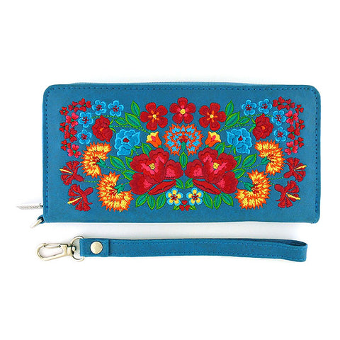 LAVISHY Mexican Flora Embroidered Vegan Large Wristlet Wallet