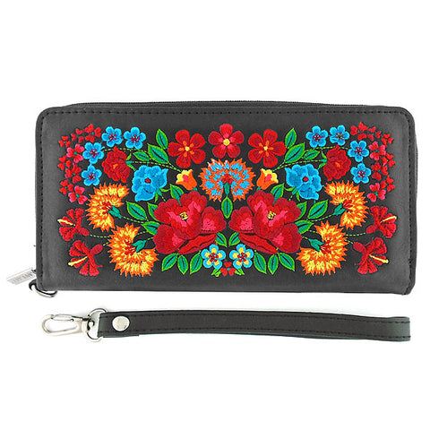 LAVISHY Mexican Flora Embroidered Vegan Large Wristlet Wallet