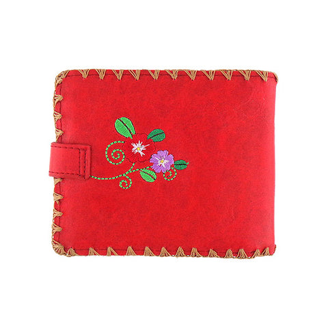 embroidered flower & butterfly vegan medium wallet for women by vegan brand LAVISHY, this Eco-friendly, ethically made, cruelty free wallet's lovely embroidery motif is framed by decorative stitches around the edge. Wholesale at www.lavishy.com with unique & fun fashion accessories for gift shop, boutique & corporate buyers.