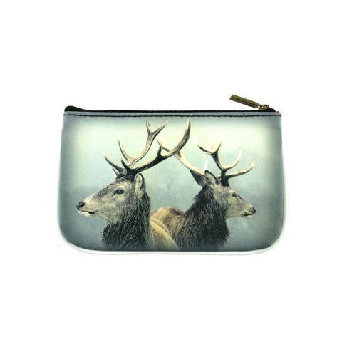 Mlavi deer in snowy forest print vegan small pouch/coin purse