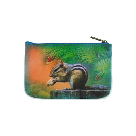 Mlavi's Eco-friendly, cruelty-free vegan/vegan leather Chipmunk & ocean print small pouch/coin purse from Animal collection. Wholesale available at http://mlavi.com along with other fun & unique, whimsical vegan fashion accessories & gifts.