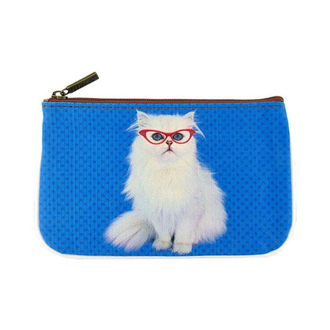for Eco-friendly, cruelty-free, ethically made vegan/vegan leather small pouch/coin purse features a cute cat print by Mlavi. Wholesale available at http://mlavi.com along with other whimsical fashion accessories