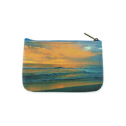 Mlavi Eco-friendly, cruelty-free, ethically made small pouch/coin purse with Palm tree & beach sunset print. Great for everyday use, travel or as whimsical gift for family & friends. Wholesale at www.mlavi.com to gift shop, clothing & fashion accessories boutiques, book stores worldwide.
