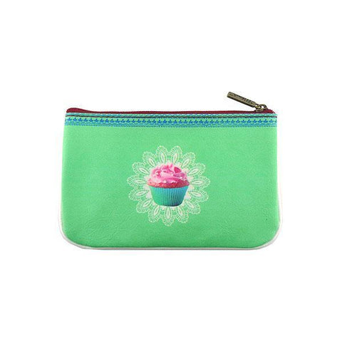 Mlavi cupcake vegan small pouch/coin purse made with Eco-friendly vegan materials. Great for everyday use or gift for your family & friends. Wholesale available at www.mlavi.com for whimsical fashion accessories: bags, wallets, purses, pouches to gift shop, fashion & clothing boutique in Canada, USA & worldwide..