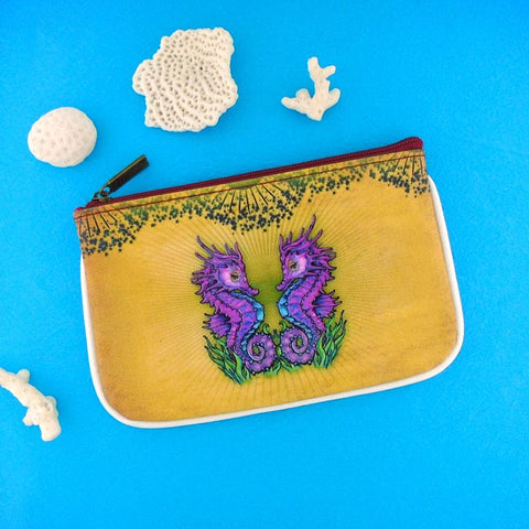 Mlavi Tattoo style love seahorse vegan leather small pouch / coin purse