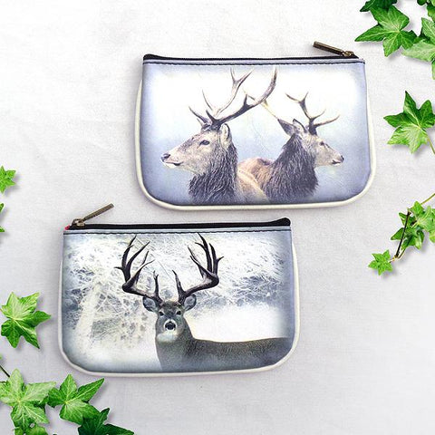 Mlavi deer in snowy forest print vegan small pouch/coin purse