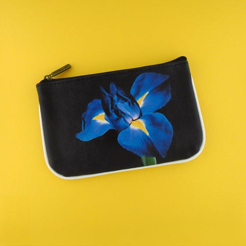 Mlavi Iris flower print small pouch/coin purse made with Eco-friendly & cruelty free vegan materials. Gift & boutique buyer can order wholesale at www.mlavi.com for ethically made & unique fashion accessories including bags, wallets, purses, coin purses, travel accessories & gifts.