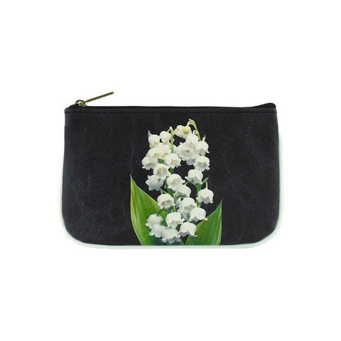 Mlavi Lily of valley flower print small pouch/coin purse made with Eco-friendly & cruelty free vegan materials. Gift & boutique buyer can order wholesale at www.mlavi.com for ethically made & unique fashion accessories including bags, wallets, purses, coin purses, travel accessories & gifts.