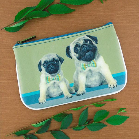 Mlavi's Eco-friendly vegan leather small pouch/coin purse with pug daddy and pug puppy print. It's great for everyday use & a unique gift for yourself, family & friends. More pet/dog/cat/animal theme fashion accessories are available for wholesale at www.mlavi.com for gift & boutique buyers worldwide.