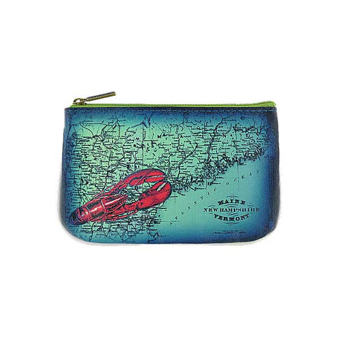 Mlavi Maine map & lobster, sand dollar print small pouch/coin purse