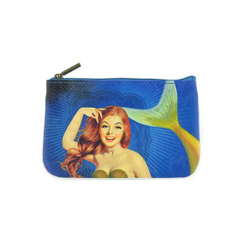 Mlavi Eco-friendly, cruelty-free, ethically made small pouch/coin purse with vintage style pinup girl style mermaid print. Great for everyday use, travel or as gift for family & friends. Wholesale at www.mlavi.com to gift shop, clothing & fashion accessories boutiques, book stores worldwide.