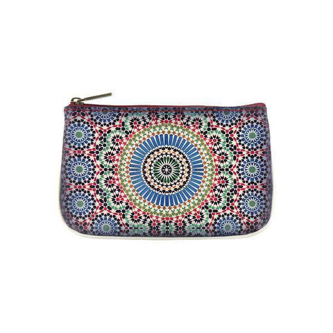 Mlavi Studio's whimsical vegan small pouch/coin purse with Bohemian style Moroccan pattern print. Great for everyday use or as gift for family & friends. Wholesale at www.mlavi.com for gift shops, fashion accessories & clothing boutiques, museum stores worldwide.