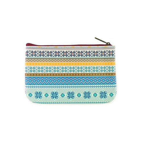 Mlavi's whimsical Nordic Scandinavian pattern print vegan leather small pouch/coin purse made with SGS tested cruelty-free Eco-friendly cruelty free vegan materials. Wholesale available at www.mlavi.com for gift shop, fashion accessories & clothing boutique in Canada, USA & worldwide.