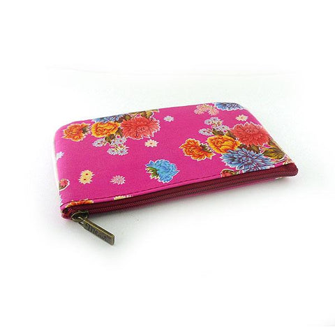 Mlavi Eco-friendly, cruelty-free, ethically made vegan/faux leather small pouch/coin purse features colorful Mexican oilcloth mums flower pattern. Great for every use or as gift for family & friends. Wholesale at www.mlavi.com for gift shops, clothing & fashion accessories boutiques worldwide.