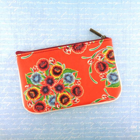 Mlavi Eco-friendly, cruelty-free, ethically made vegan/faux leather small pouch/coin purse features colorful Mexican oilcloth bloom flora pattern. Great for every use or as gift for family & friends. Wholesale at www.mlavi.com for gift shops, clothing & fashion accessories boutiques worldwide.