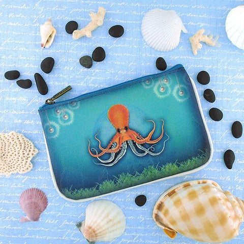 Mlavi Eco-friendly, cruelty-free, ethically made small pouch/coin purse with vintage style octopus print. Great for everyday use, travel or as whimsical gift for family & friends. Wholesale at www.mlavi.com to gift shop, clothing & fashion accessories boutiques, book stores worldwide.