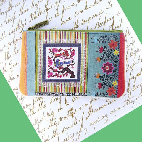 Mlavi vintage Mexican bird & flower print vegan small pouch/coin purse